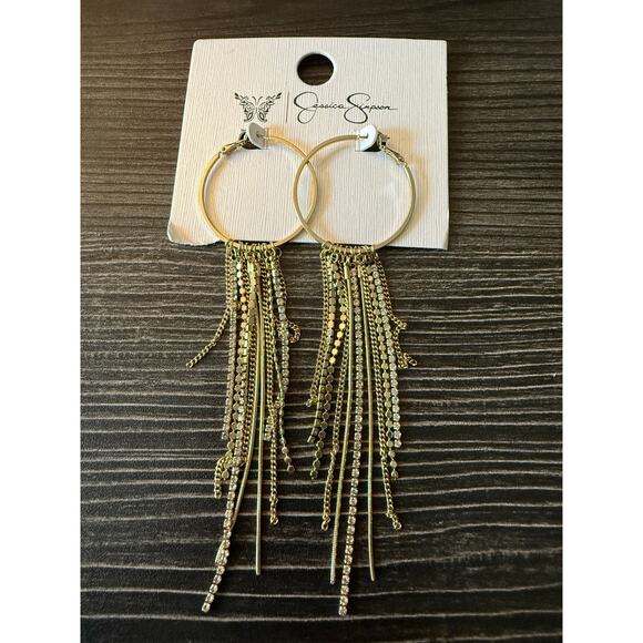 NWT Jessica Simpson Fringe Drop Hoop Earrings - Picture 1 of 4